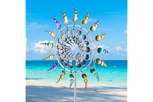 VZVXCC Magical Metal Windmill 3D Wind Spinner with Garden Stake,360° Dual Rotor Kinetic Windmill Wind Catchers Outdoor Wind Sculpture Patio Garden Decoration,Colorful