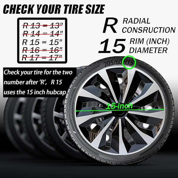 HUBCAP WHEEL COVERS REPLACEMENT SIZE R15 HUB CAPS UNIVERSAL-FIT STEEL WHEEL RIMS COVER ABS TIRE CAP FOR MOST CARS TRUCKS SEDANS SUV -SET OF 4(15-INCH,SILVER-BLACK)