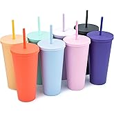 STRATA CUPS Classic Tumblers with Lids and Straws (8 pack) - 22oz Matte Pastel Colored Acrylic Tumblers with Lids and Straws, Double Wall Tumbler Bulk, Reusable Cup with Straw Cleaner (Assorted)