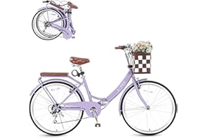 BGGFNZ Foldable Beach Cruiser Bike for Women, 24/26 Inch Bikes for Women, 7 Speed Commute Bike with Basket Adult Womens Bicycles Folding Cruiser Bikes, City Commuting's Bicycle, Dual V-Brake