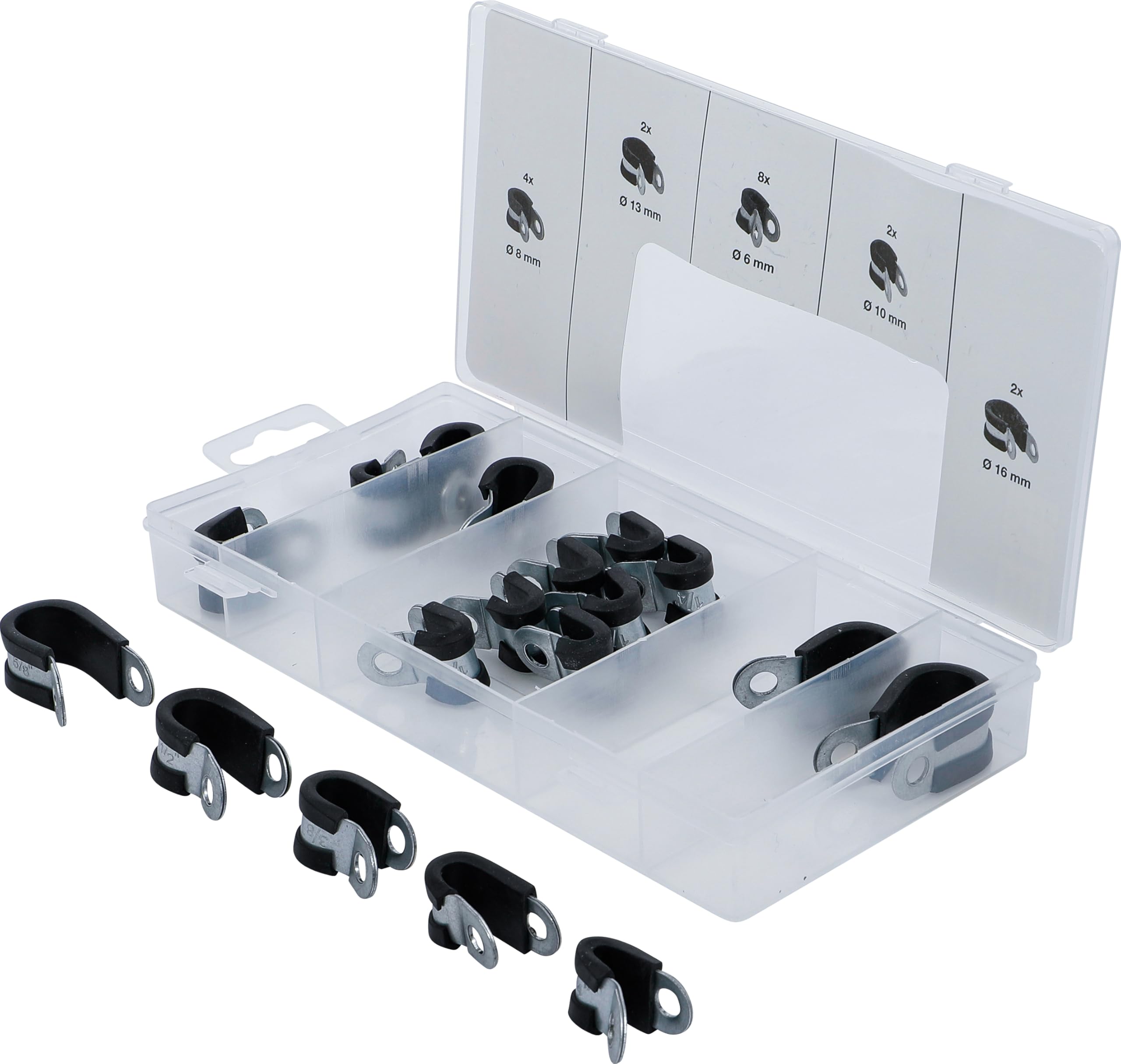 BGS 14145 | Hose Clamp Assortment, rubberized | Ø 6 - 16 mm | 18 pcs.