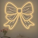 Bow Neon Sign - Aesthetic Ribbon Wall Decor, Girly Nursery Art, Pink Room & Beauty Salon Decor, Warm White Bow Neon Light Sign for Wall Decoration 15″×13.4″