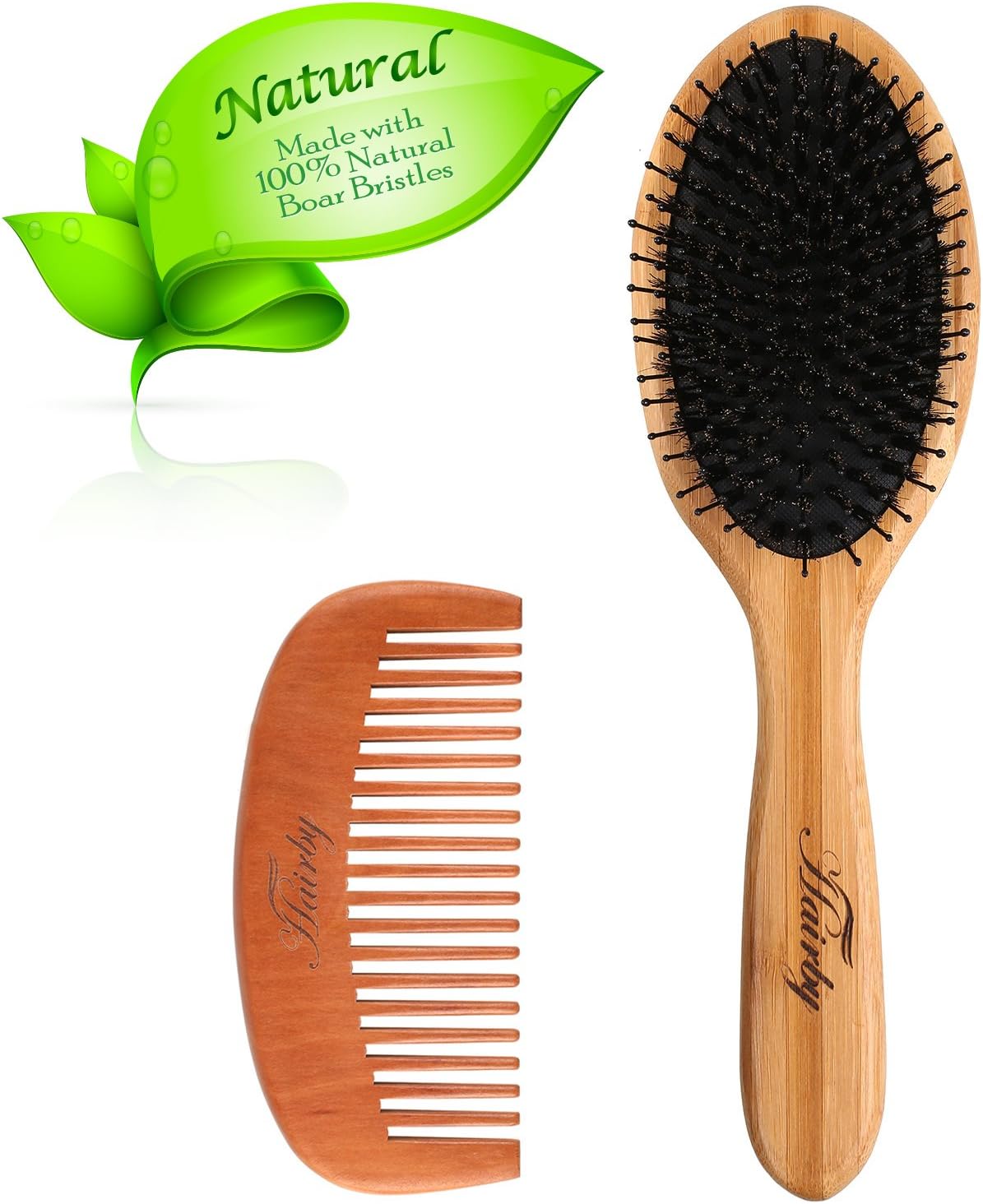 HAIRBY Oval Boar Bristle Brush with Wooden Handle for Straightening, Smoothing, Detangling, Daily Maintenance, Styling. for Men Women Girls，Hair Brush Set