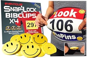 Race BibClips Smiley FACE x 4 Snap-Lock for Securing Running and Cycling Numbers. Made with Recycled Plastic (EventClips The Original & The Best Est 2012)