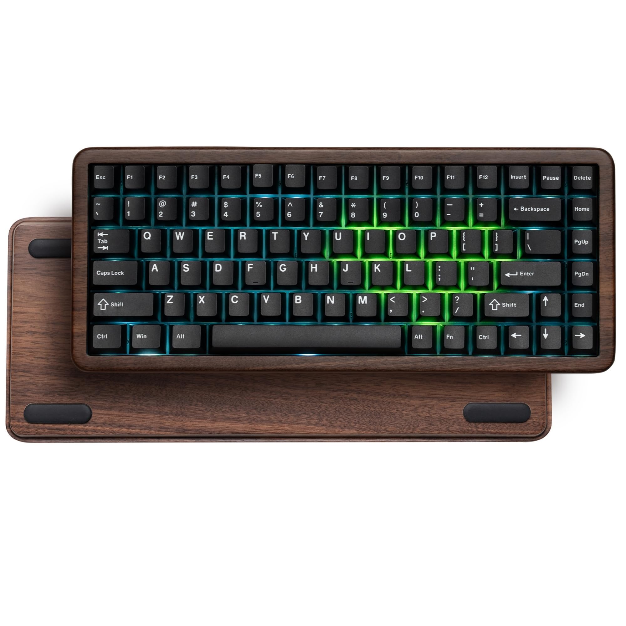 Womier 75% Mechanical Keyboard Wireless with Wood Natural, WD75 V2 QMK/VIA Gaming Creamy Keyboard 8000mAh Battery, Tri-Mode Key Board RGB Hot Swappable with PBT Keycaps-POM Linear Switch,Black