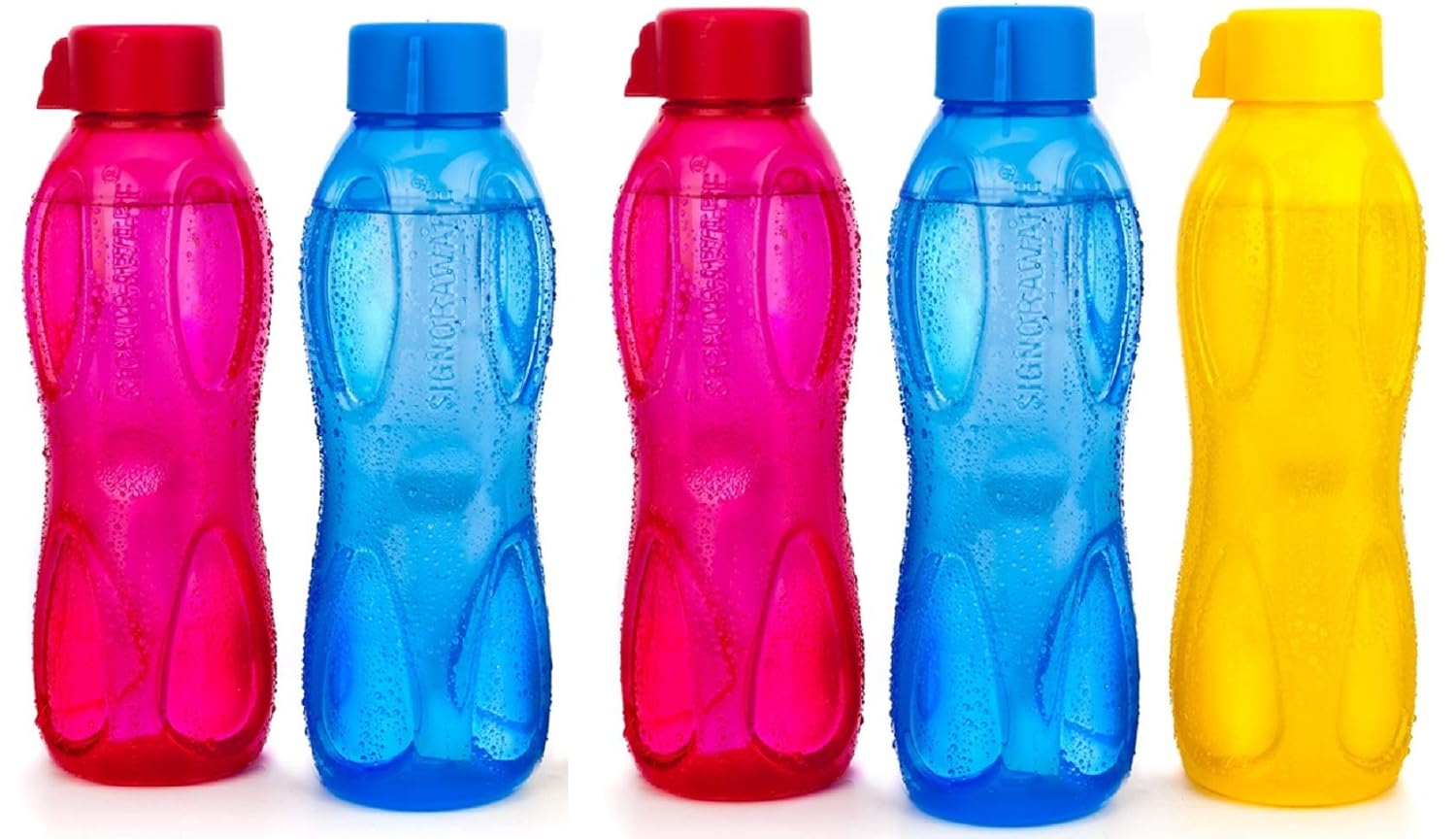 Signoraware Aqua Drop Plastic Water Bottle (Set of 5), 1 Litre