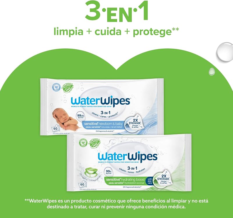 Toalhetes de Água Limpeza Hidratante Toalhetes para Bebé, 360 Toalhetes (6 Packs), com 99% de Água e Extrato de Aloé Vera, Toalhetes Húmidos para o Rosto e Corpo