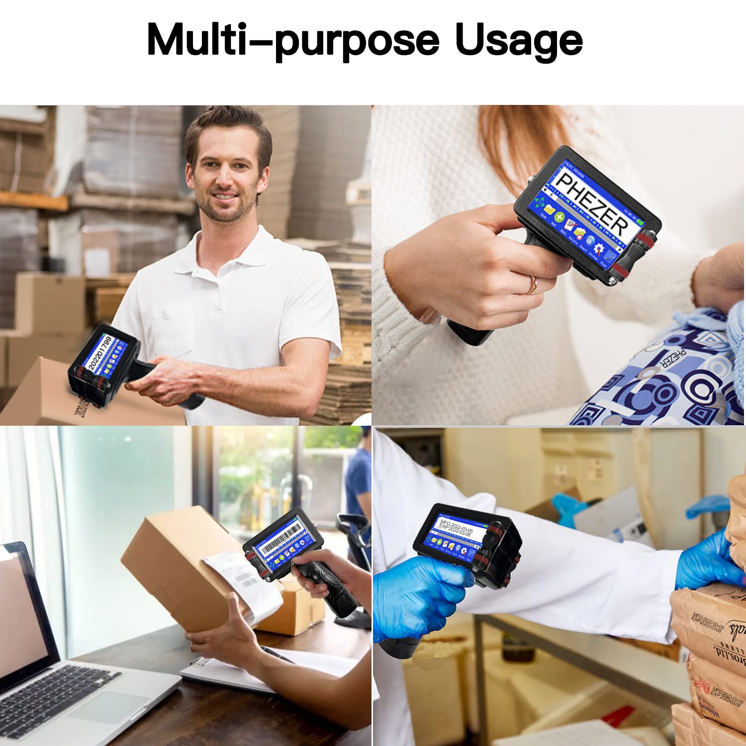 Phezer Portable P16-1 Handheld Inkjet Printer, Printing Height (0.08-1 Inch) with 4.3