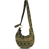 Hobo Crossbody Bag for Women – Handmade Cotton Boho Purse with Wooden Ring | Lightweight Slouchy Shoulder Sling Tote Bag