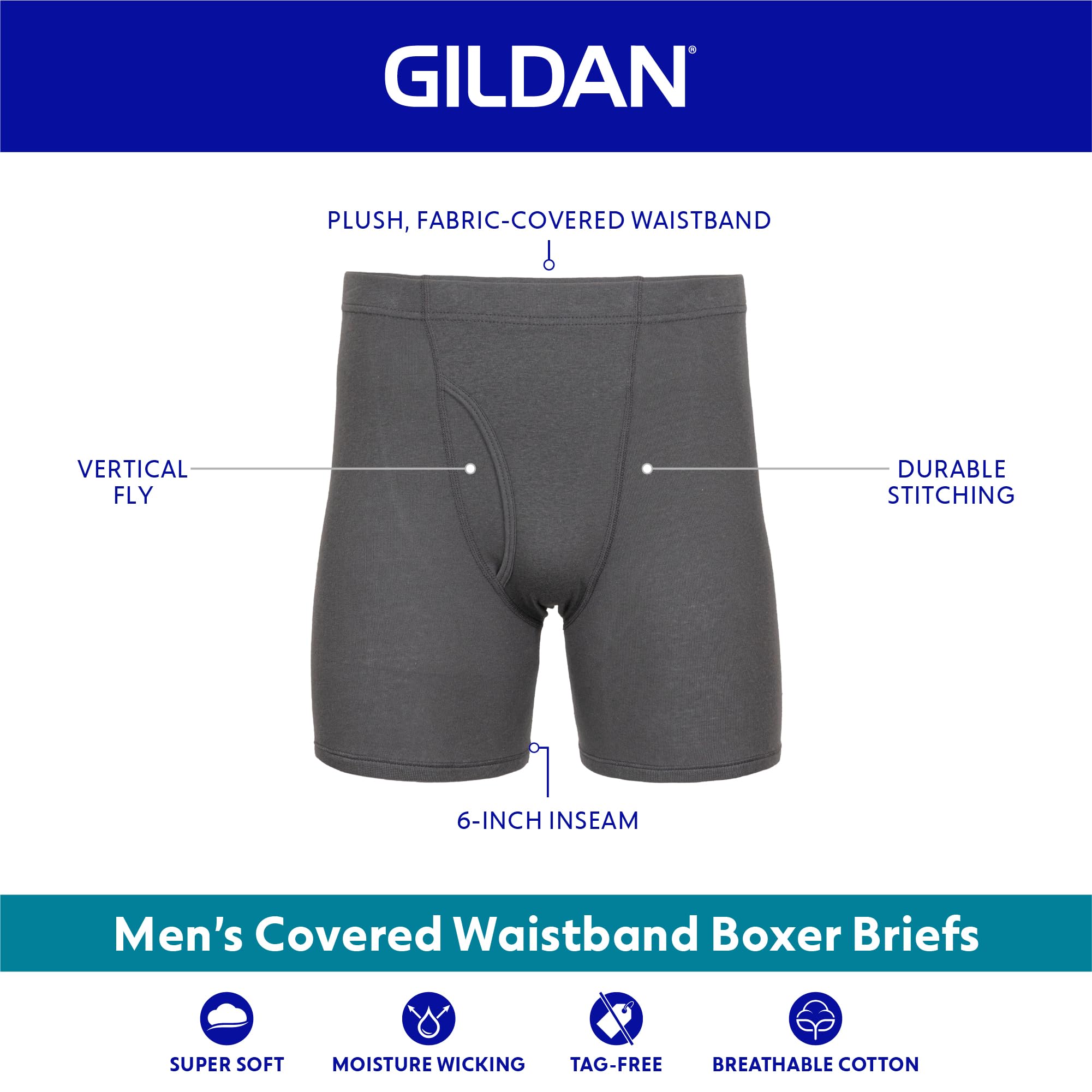 Gildan Men's Underwear Covered Waistband Boxer Briefs, Multipack