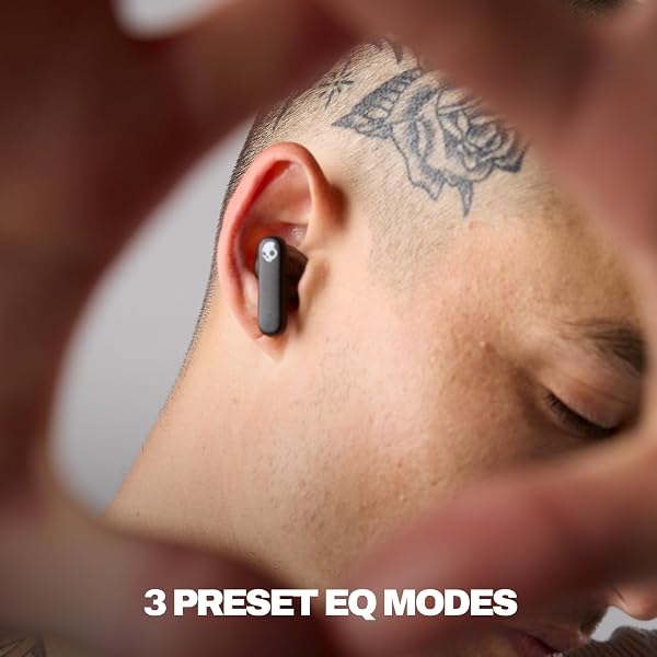 SKULLCANDY SMOKIN’ BUDS WIRELESS EARBUDS, BLUETOOTH HEADPHONES, NOISE ISOLATING FIT, UP TO 20 HOURS BATTERY, IPX4 SWEAT AND WATER RESISTANT, MICROPHONE FOR IPHONE ANDROID – MIDNIGHT SMOKE