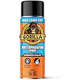 Gorilla Waterproofing Spray, Black, 16 oz, Flexible Rubberized Sealant | Seals Out Water, Air, and Moisture, UV Resistant, Ideal for Roofs, Gutters, and Windows