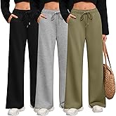 Riyiper 3 Pack Women Wide Leg Sweatpants Drawstring Straight Pants Elastic Waist Joggers Open Bottom Sweatpants with Pockets