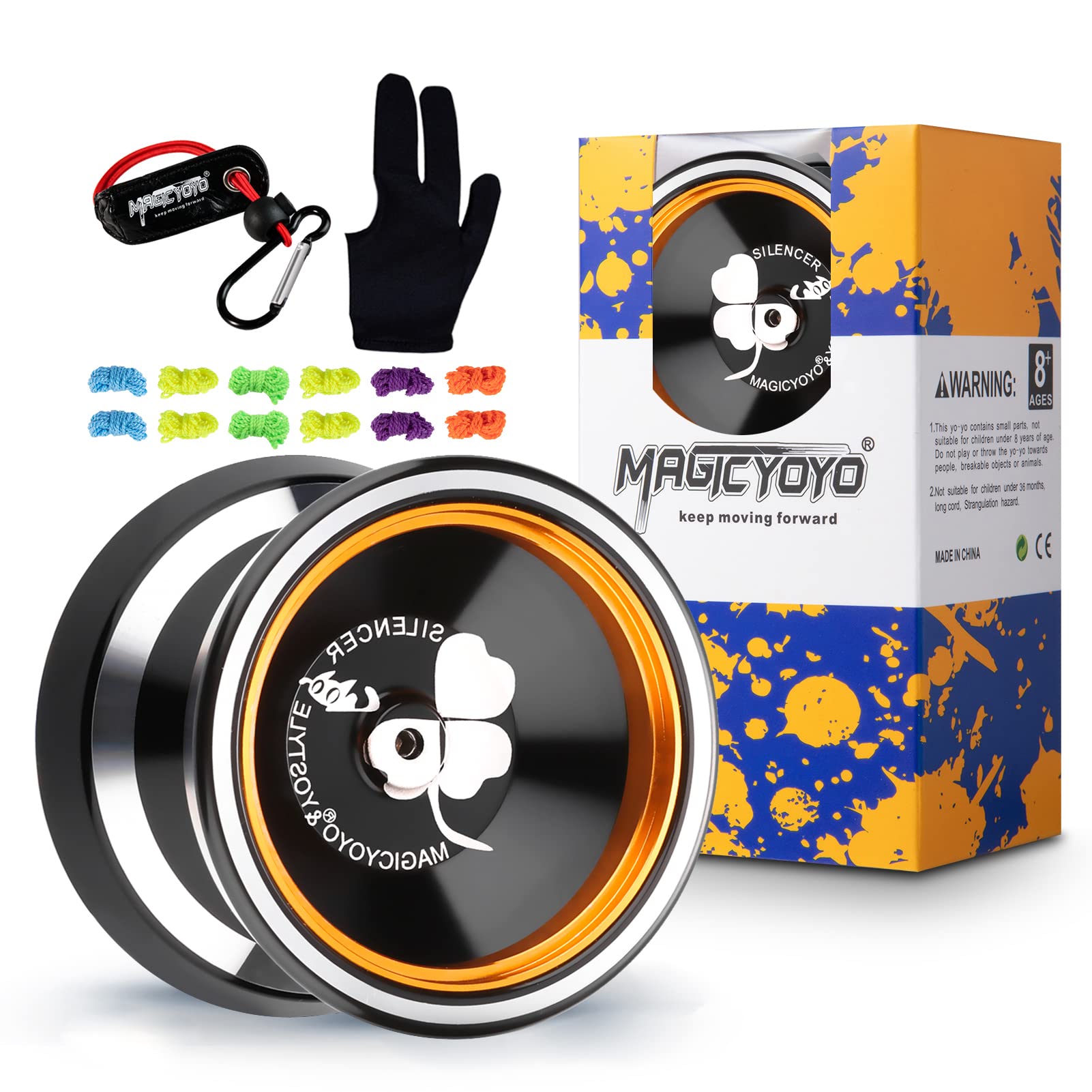 MAGICYOYO M001 Silencer Yo-yo Ball Aluminum 6061 Unresponsive Yo-yo M001 Black Yoyo with Yoyo Holster, Yoyo Glove, 12 Replacement Yoyo Strings