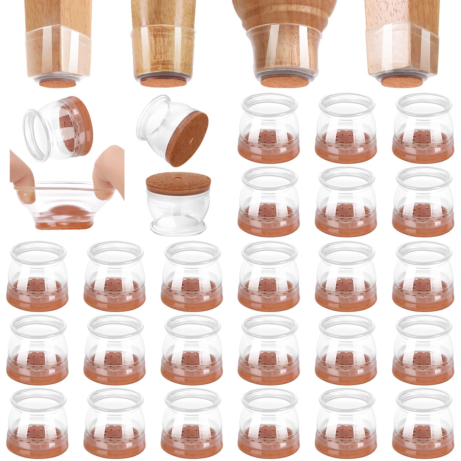 Photo 1 of CHUNZEXI 36 Pack Chair Leg Floor Protectors for Hardwood Floors, Silicone Felt Covers Pads Caps, Protect Wood Furniture Feet Floors Noise Reduce and Scratch (Clear Universal S, Fit 0.84"-1.29")