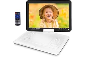 HOTHAT 16.9'' Portable DVD Player with 6 Hrs Battery, 14.1'' HD Swivel Screen DVD Player Portable, New Screen Button Design, High Volume Speakers, Support Sync TV/Region Free/Multiple Discs, White
