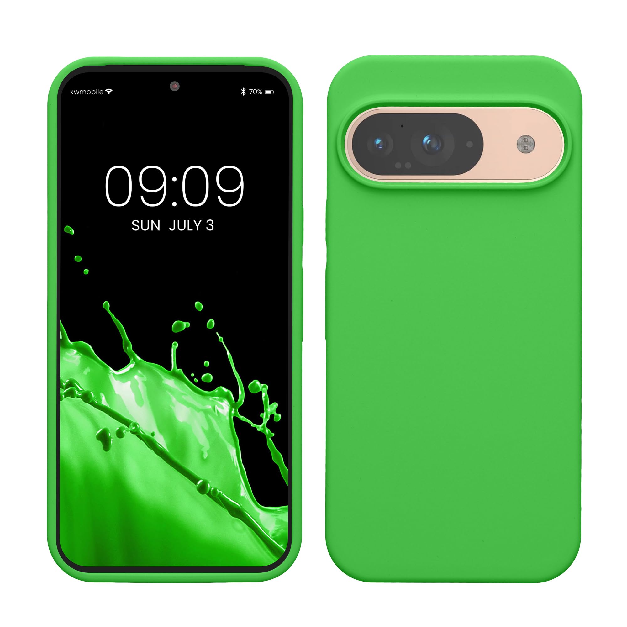 kwmobile Case Compatible with Google Pixel 9 Case - Soft Cover Compatible with Google Pixel 9 Pro Cover - Wireless Charging Lime Green