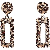 Solighter Leopard Print Hollow Geometric Large Square Dangle Stud Earrings for Women Bohemian Vintage Irregular Statement Earrings Party Jewelry