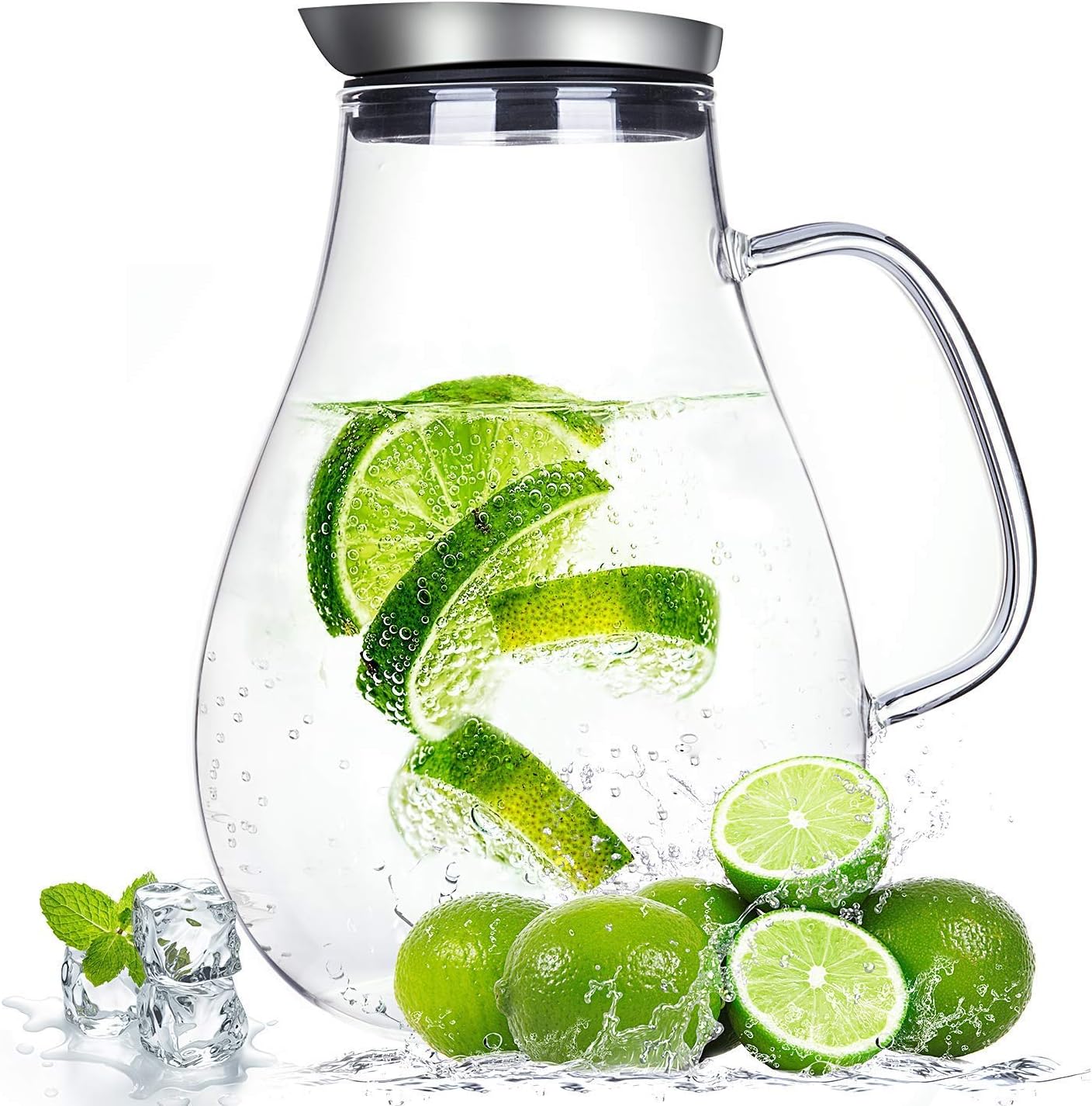 fgjhjdh 2.0 Liter Glaskrug mit Deckel, Wasserkaraffe Krug für heißes/Kaltes Wasser, Eistee und fgjhjdh 2.0 Liter Glaskrug mit Deckel, Wasserkaraffe Krug für heißes/Kaltes Wasser, Eistee und