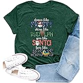 Cutesong Christmas Shirts for Women Christian T-Shirt Snowman Reindeer Santa Jesus Print Tee Tops