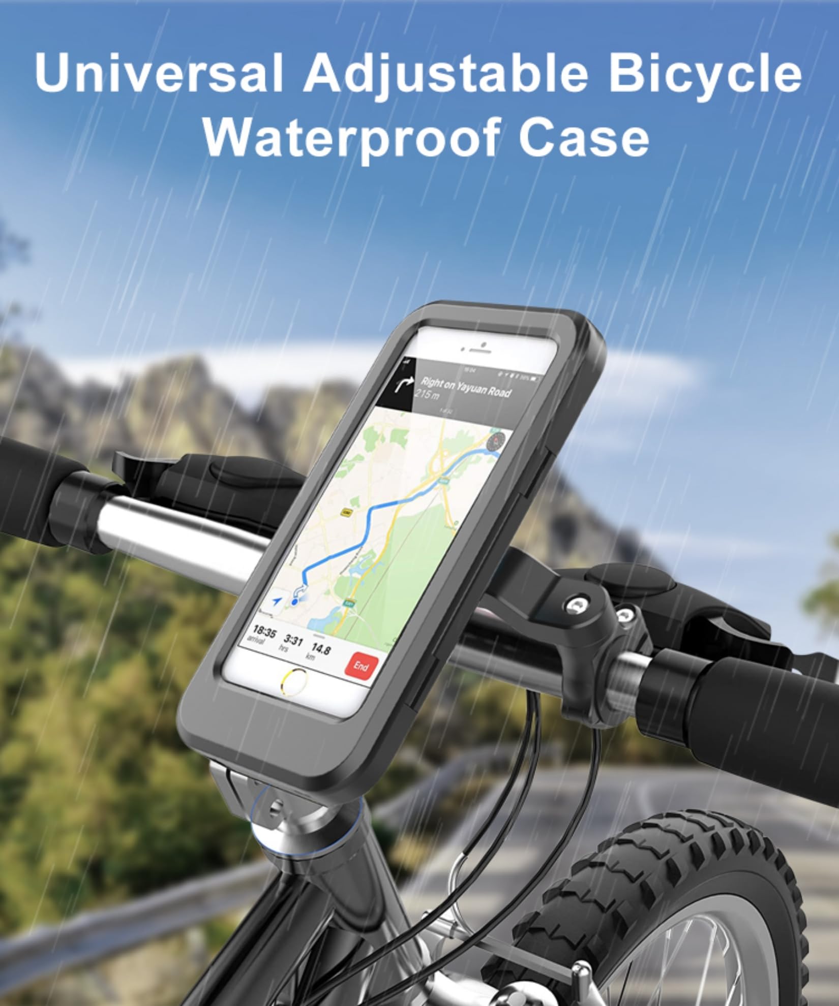 Black Waterproof Bike Phone Mount Holder Handlebar, Phone Protects Fits Perfectly Boxs Strong Sturdy Well-Built Mountain Frame Touch-Screen Stand Motorcycle Ebike Cycling Cell Holder Heybike