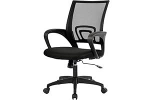 BestOffice | Ergonomic Office Chair | Mid-Back Swivel Desk Chair | Breathable Backrest & Lumbar Support | Adjustable Height | Sponge Seat | Rolling Wheels | Dark Black | for Adults & Women