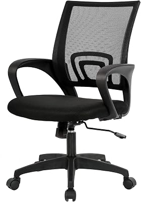 BestOffice | Ergonomic Office Chair | Mid-Back Swivel Desk Chair | Breathable Backrest & Lumbar Support | Adjustable Height | Sponge Seat | Rolling Wheels | Dark Black | for Adults & Women