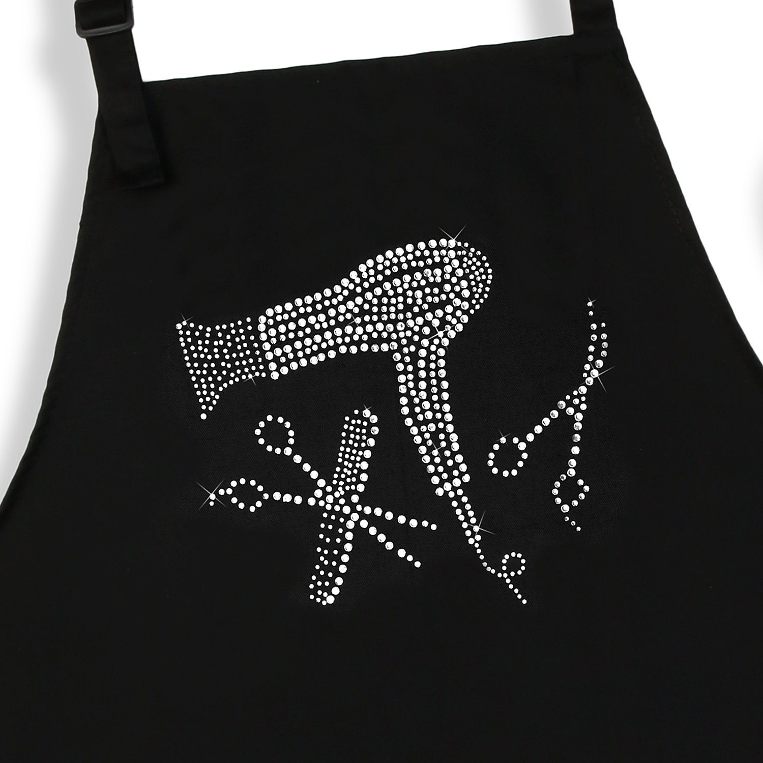Hair Stylist Salon Apron with Rhinestone Scissor and Comb Design, Black with 3 Pockets: Beauty