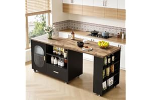 Kitchen Island with Storage, Modern Mobile Island Cart On Wheels, Farmhouse Wood Island Table for Kitchen, Kitchen Island wit