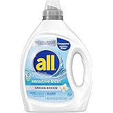 all Liquid Laundry Detergent, Sensitive Fresh, 82.5 fl oz, 110 Loads | Hypoallergenic formula, dye free, concentrated, dermatologist recommended, reduces static cling, light scent