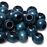 woodeni 20mm Round Navy Wooden Beads, 50pcs, Large Hole, Perfect for Jewelry Making, Garlands, Home Decor