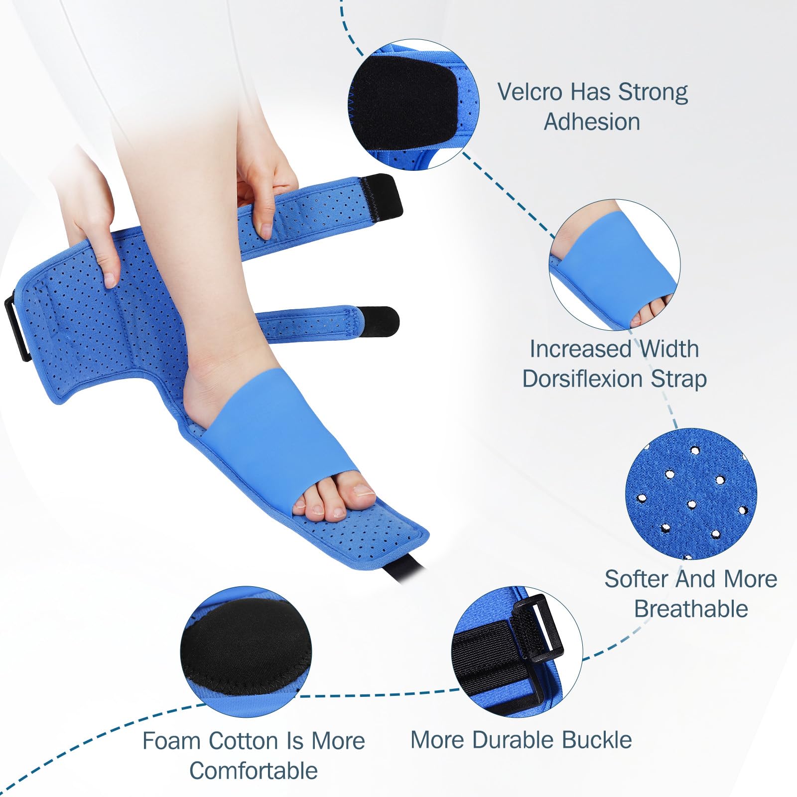 Upgrade Plantar Fasciitis Night Splint & Relief Brace with Adjustable Straps - Support for Achilles Tendonitis, Heel Spur Pain, Day & Night Use(1, Blue)