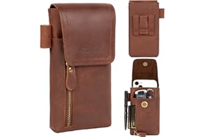 Ariscobull - Leather Phone Holster - Genuine Full-Grain Buffalo Leather Cell Phone Holsters - for iPhone 16, 15, 14, 13pro, Galaxy S24, S23, S22-7” X 3.5" （Coffee）