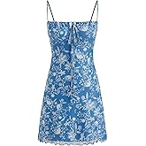 CIDER Summer Floral Mini Dress Casual Cute Vacation Beach Sundress Square Neck Short Dress