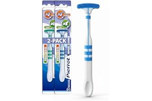 Pierrot Dual-Action Tongue Cleaner 2 Pack - Scraper & Brush Combo for Fresh Breath, Halitosis Relief & Tongue Buildup Removal