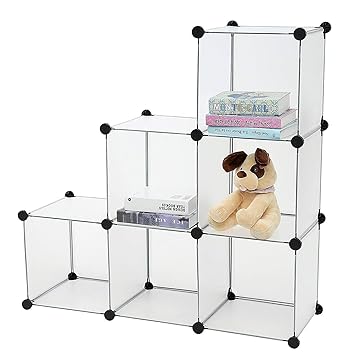 House of Quirk DIY Bookcase Media Storage Standing Shelf 6 Cubes Cabinet (Semitransparent)