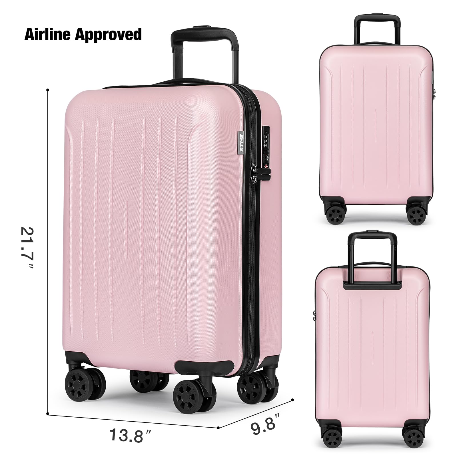 KYME Suitcase Hardshell With Double Spinner Wheels, PC+ABS TSA Lock Travel Luggage (Pink, 20