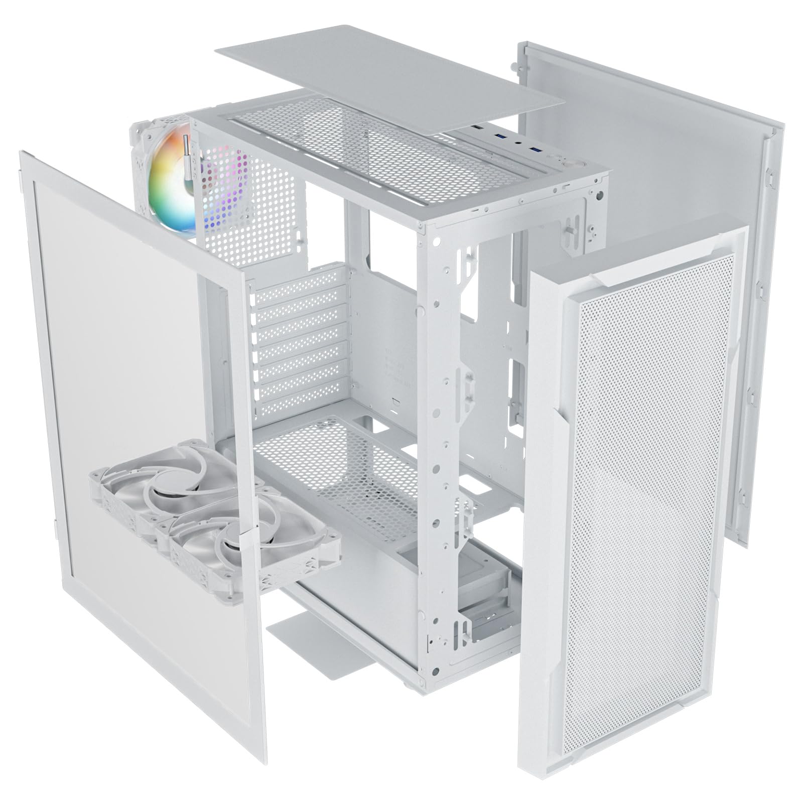 DARKROCK A8-M White Micro-ATX Mid Tower Computer PC Case for Gaming & Business Tempered Glass Side Panel Support 240mm Radiator on Top 1 x ARGB Fan & 2 x 120mm Cooling Fans Pre-Installed