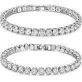 Hopeicy Silver Tennis Bracelets for Women,Cubic Zirconia Tennis Bracelet | 2-Pack, Two Styles | 4mm AAAAA CZ Sparkle | Stainless Steel Jewelry | Secure Clasp | Gift-Ready Box