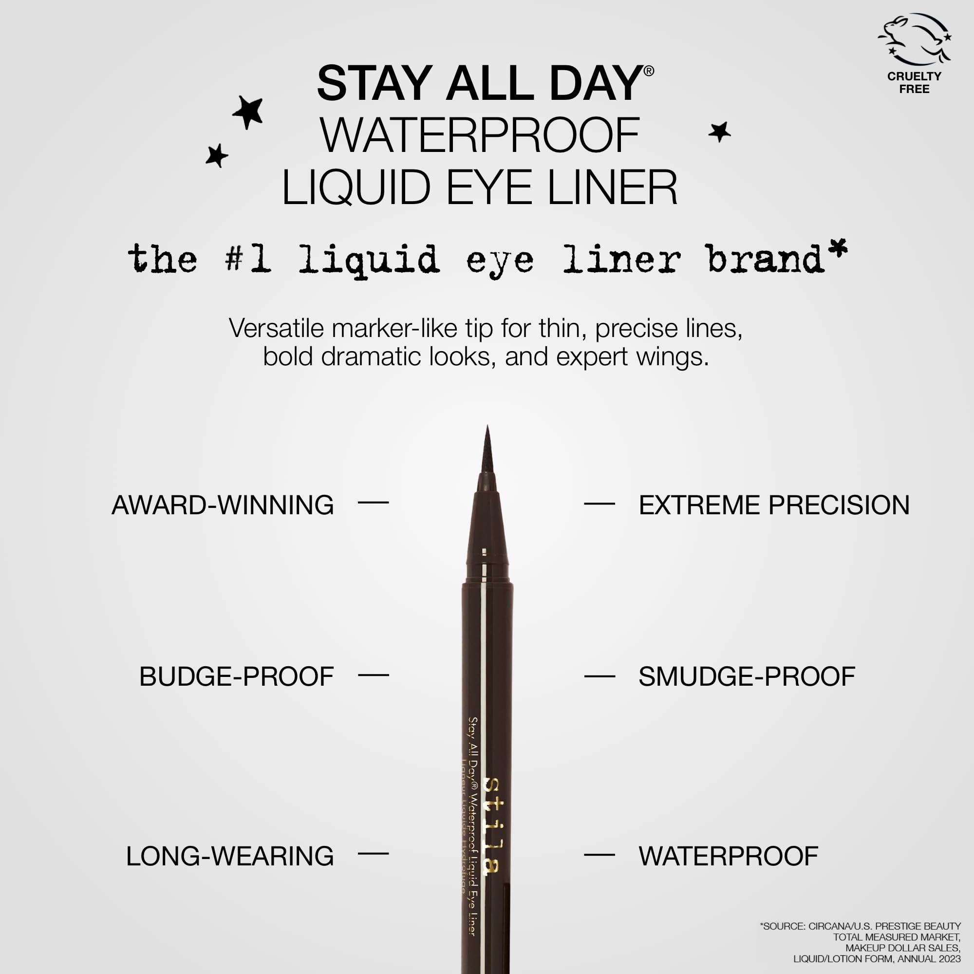 stila Waterproof Liquid Eye Liner, Stay All Day Makeup with Fine Brush Tip Lasting Satin Finish, Smudge-Proof & Transfer-Resistant