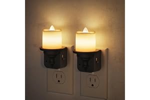 JandCase Flameless Candle Night Light, 2 Pack Night Lights Plug into Wall, 3000K Soft White, 0-100LM Dimmable Nightlight, Dusk to Dawn Sensor Light for Dinning Room, Living Room, Bathroom, Hallway