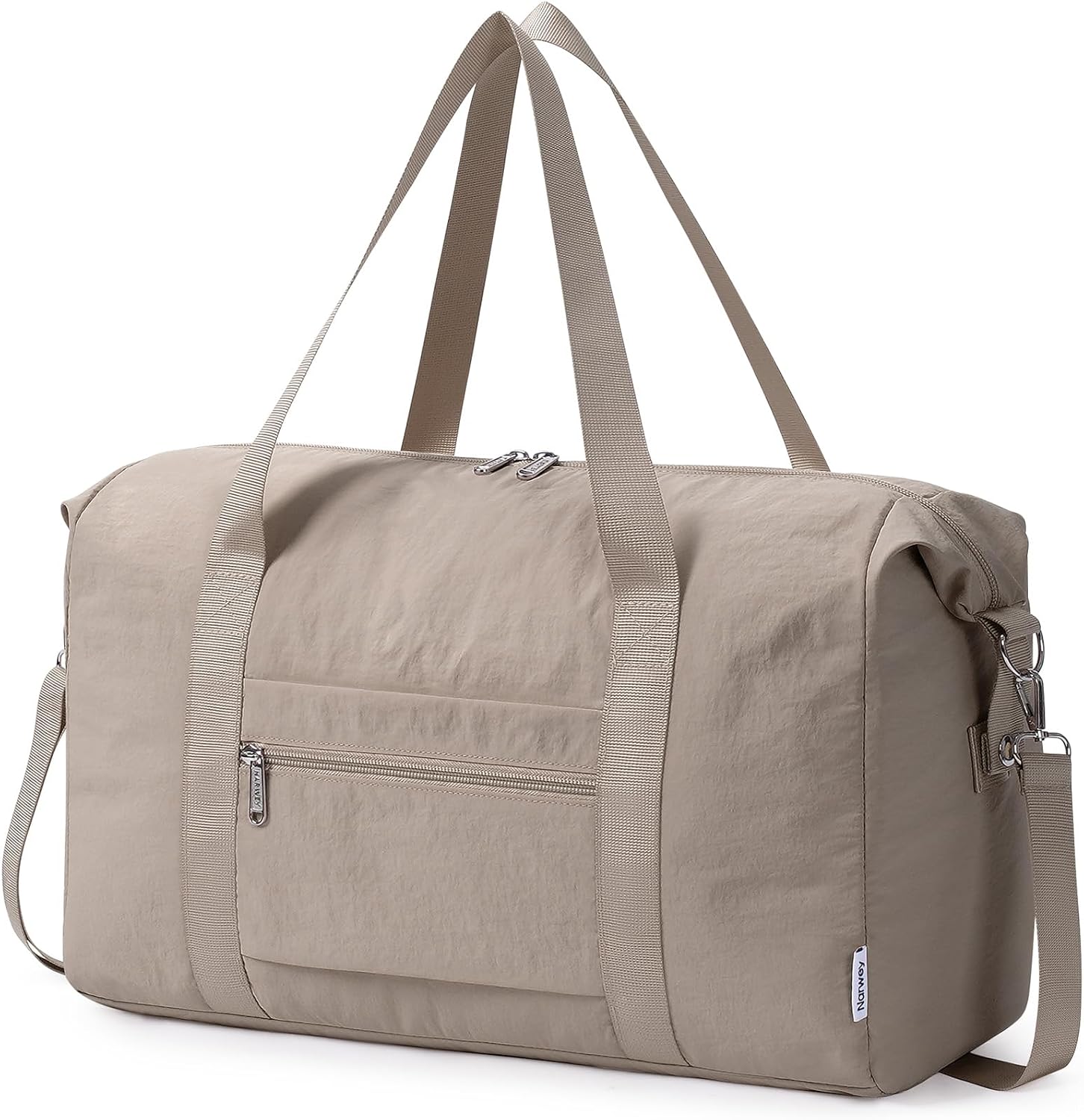 Narwey Travel Duffle Bag for Women, Lightweight Weekender Sports Gym Tote Bags for Women, Personal Item Travel Bag Airplane, Foldable Overnight Hospital Shoulder Bag for Women Travelling 25L (Khaki)