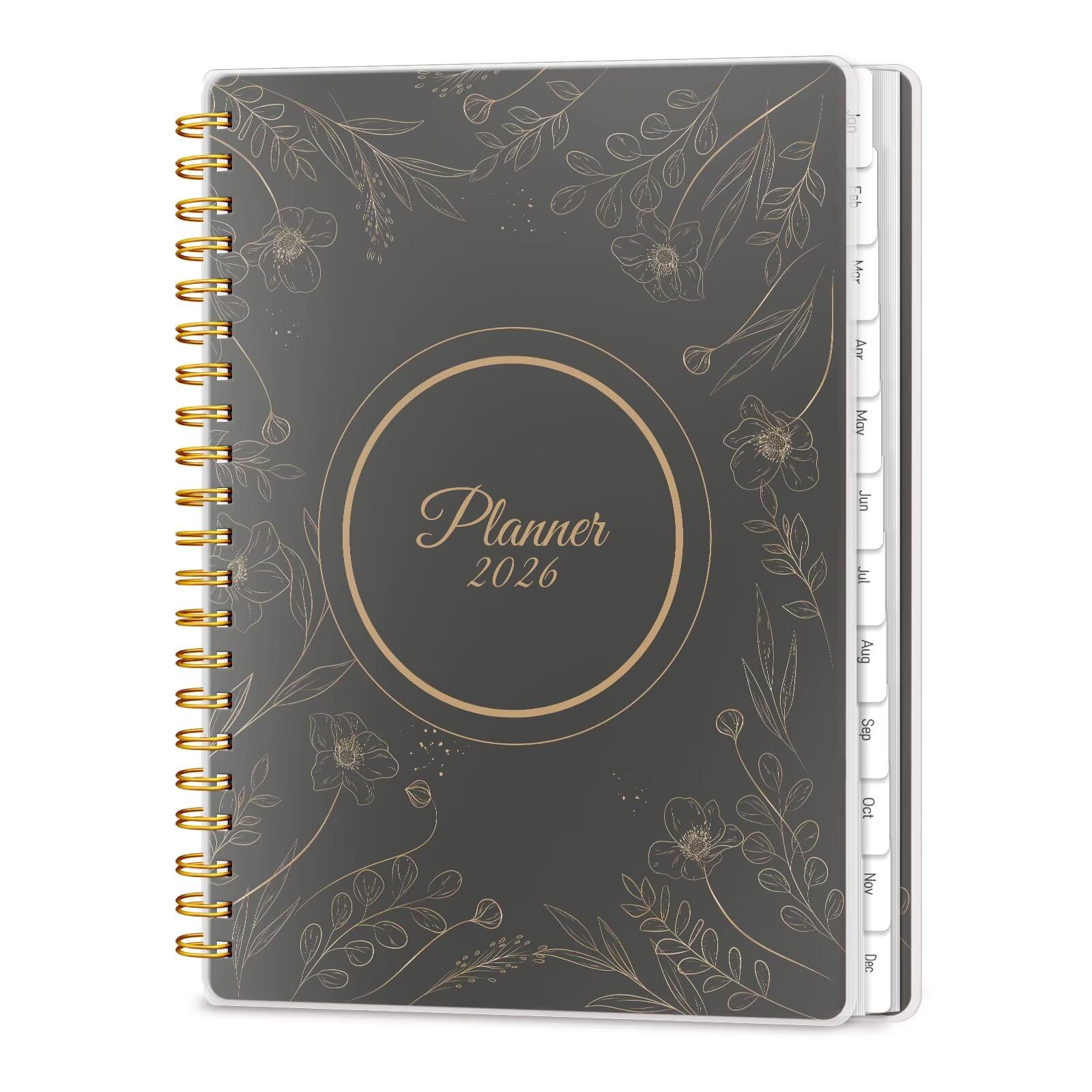 Photo 1 of 2026 Planner 8.5 x 11, Large Weekly Monthly Planners with Tabs, A4 Spiral Bound Daily Calendar 2026 Planner, 12 Month Agenda from Jan. to Dec., Flexible Cover Appointment Book(Black Gold Flower)