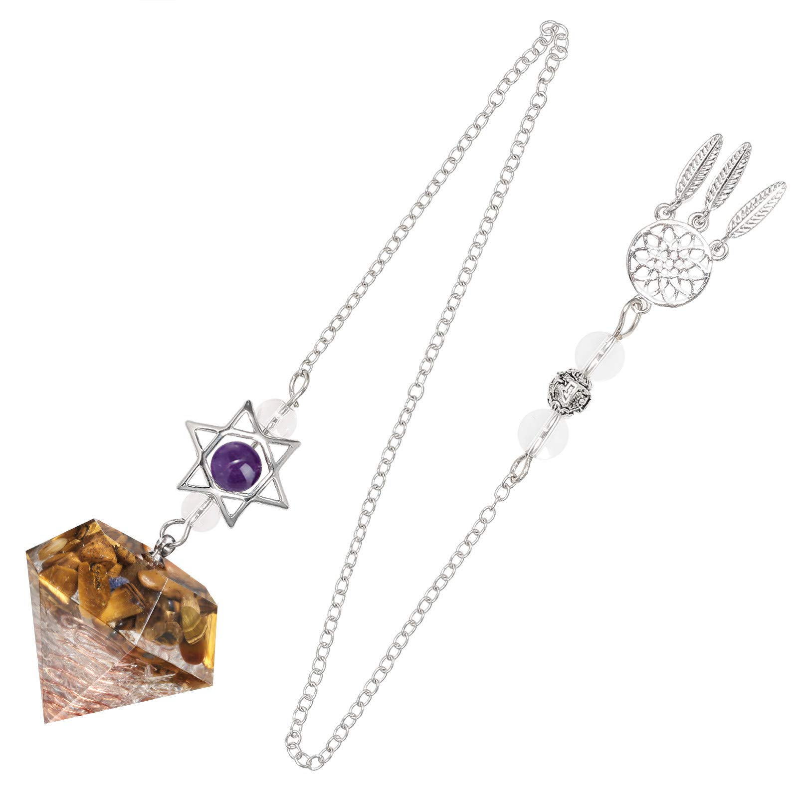 mookaitedecor Tiger's Eye Resin Crystal Point Gemstone Reiki Healing Pendulums for Dowsing Scrying Divination Meditation, Merkaba Star Dreamcatcher