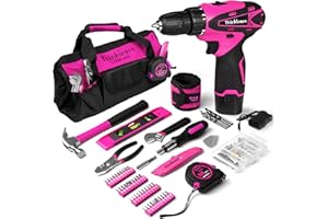 THINKLEARN Pink Drill Set for Women, 137 Piece Hand and Power Tool Set with 12V Cordless Drill, Home Tool Kit for DIY, Necessities for Daily Decoration and Maintenance, As a Creative Gift for Ladies