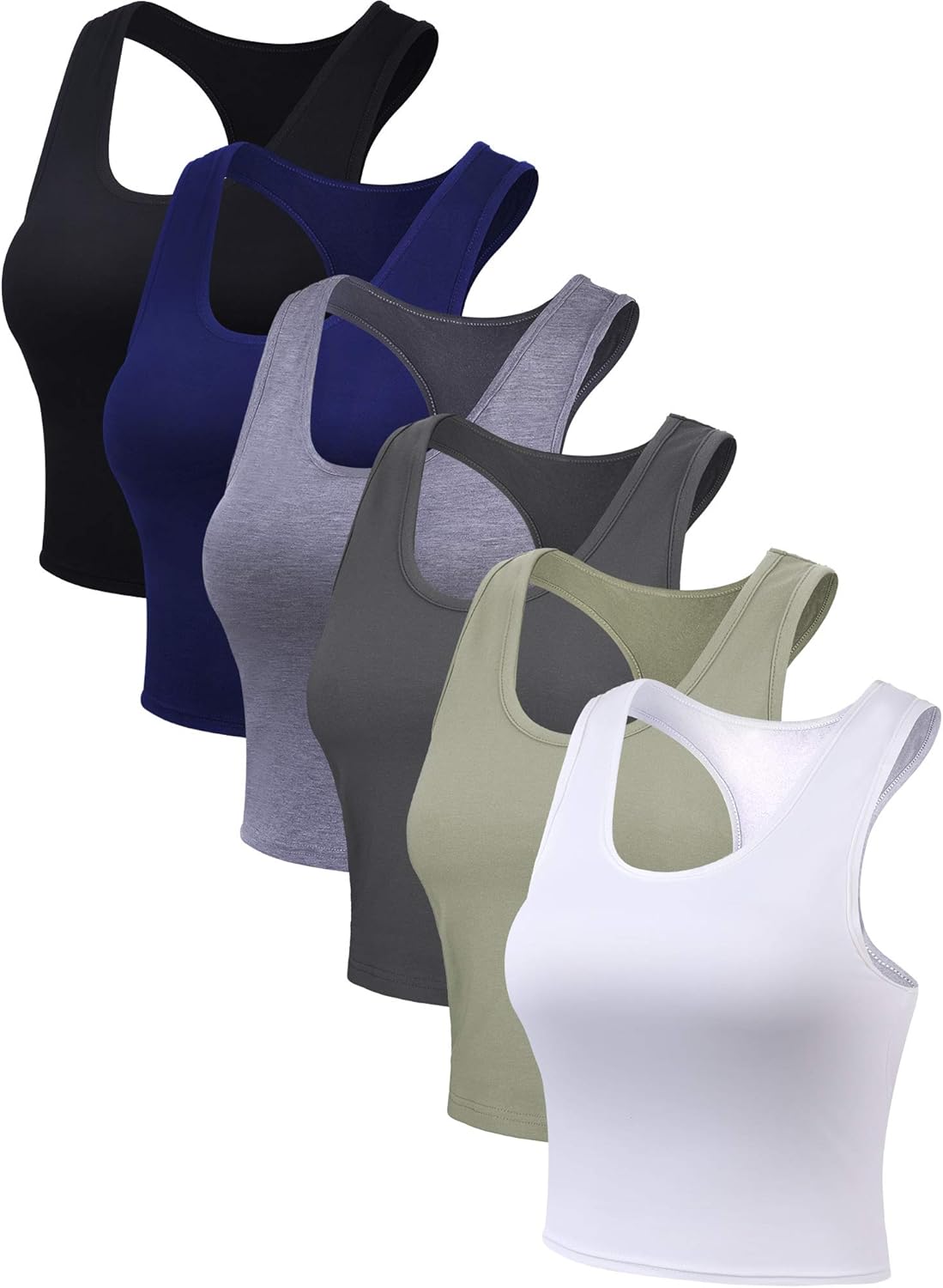 6 Pieces Basic Crop Tank Tops Sleeveless Racerback Crop Sport Cotton Top for Women: Clothing