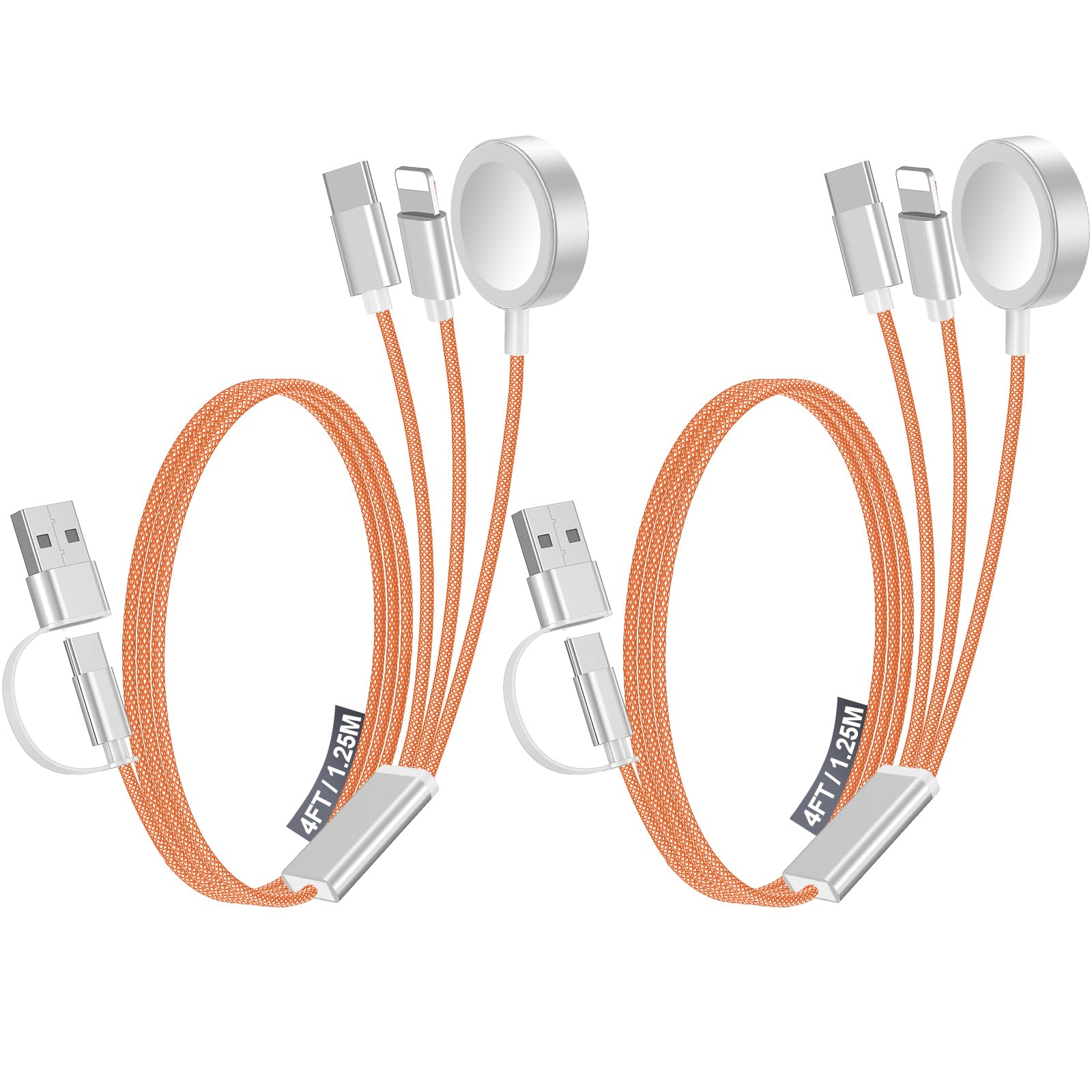 Photo 1 of *** only 1***    2Pack Multi Fast Charging Cable for Travel Vacation Essentials,Apple Watch Charger,iPhone Charger[3-in-2]USB A/Type C/Lightning Cable for iWatch,iPhone 16-11,Nintendo Switch,Airpods,Car,Camping-Orange