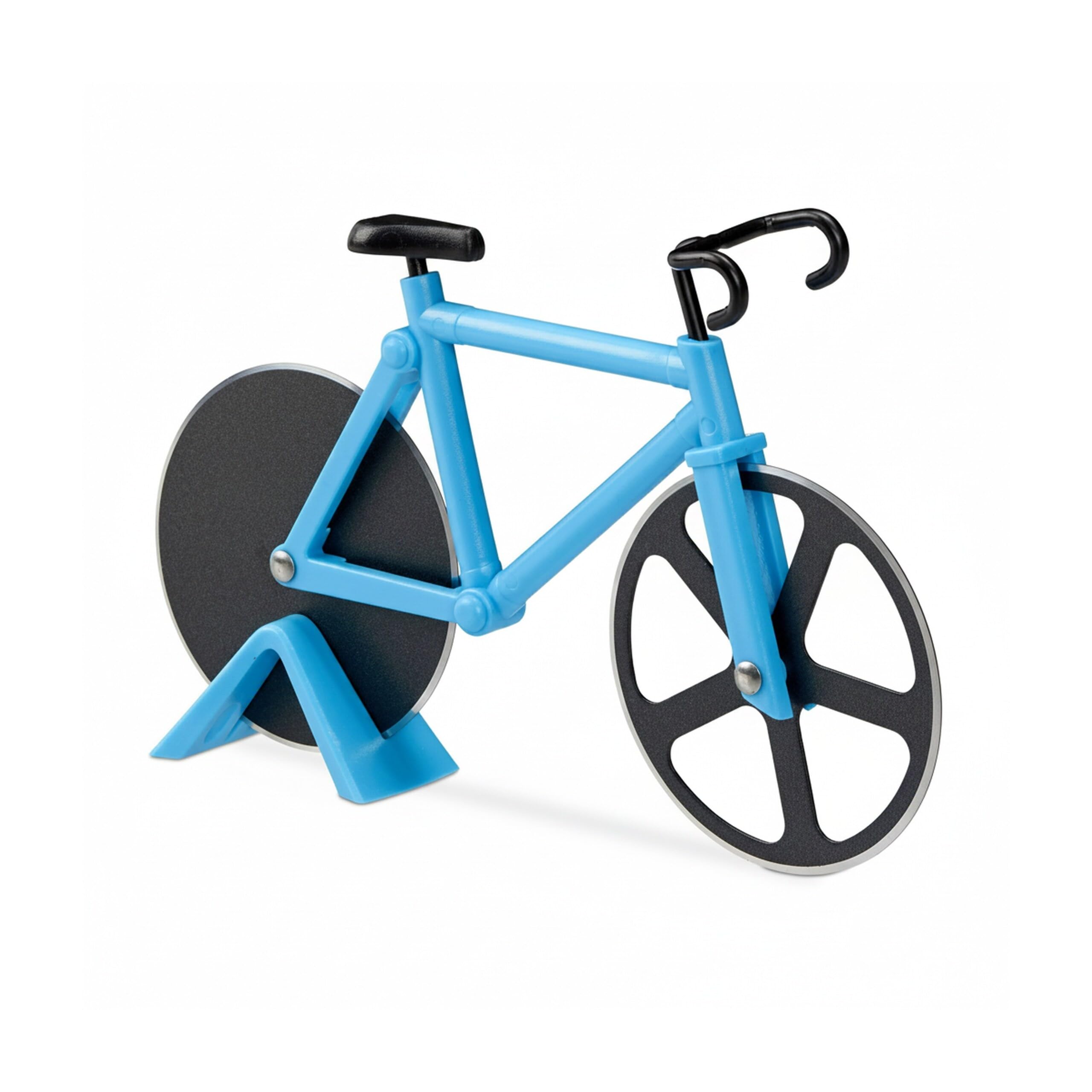 Relaxdays Fahrrad Pizzaschneider, lustiger Pizzaroller mit Schneiderädern aus Edelstahl, Cutter für Pizza & Teig, blau 5