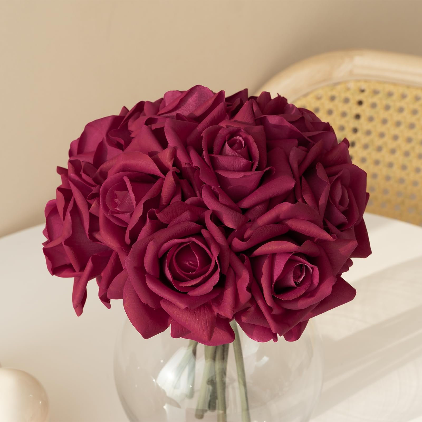 DUYONE Artificial Roses Single Stem 10pcs Fake Silk Flower Arrangement Bouquet for Home Party Wedding Decoration(Rose red)