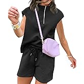 UOUA Women Two Piece Summer Outfits Casual Sleeveless Shirt & Shorts Set Workout Sweatsuit Lounge Track Suit